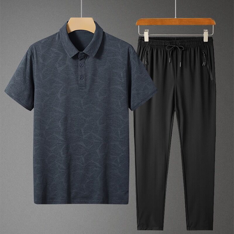 2025 Dad Sommer Ice Silk T-Shirt Herren Kurzarm Poloshirt Mittleren Alters Casual Sportswear Set Männer_voghion.com