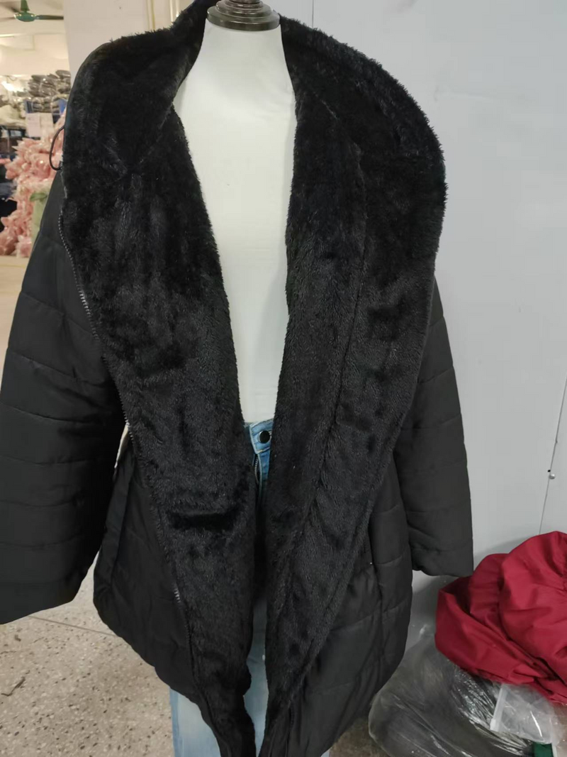 Women's clothing hot selling hot plush hooded mid-length diagonal zipper cotton coat for women_voghion.com