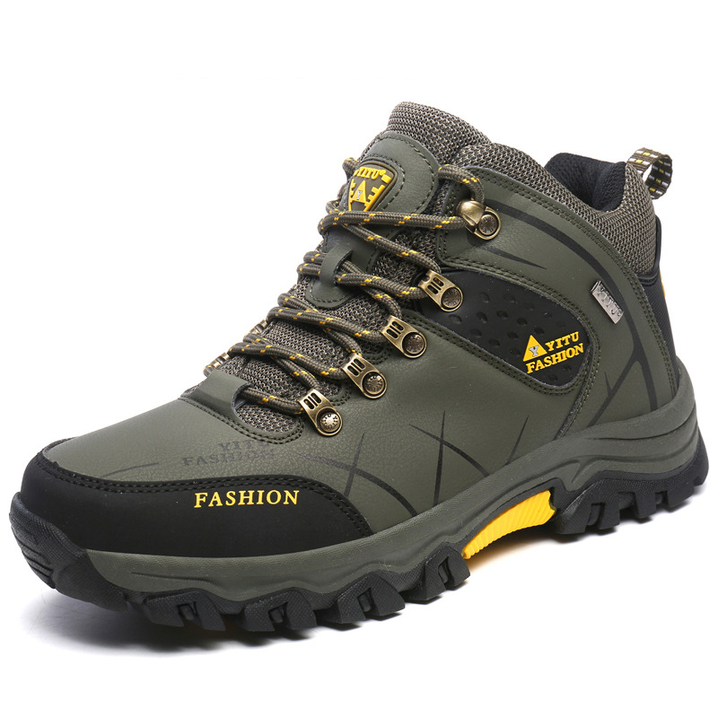 Herenschoenen wandelschoenen katoenen schoenen hoge top leer plus fluweel verdikt warm grote maat outdoor wandelschoenen langlaufschoenen_voghion.com