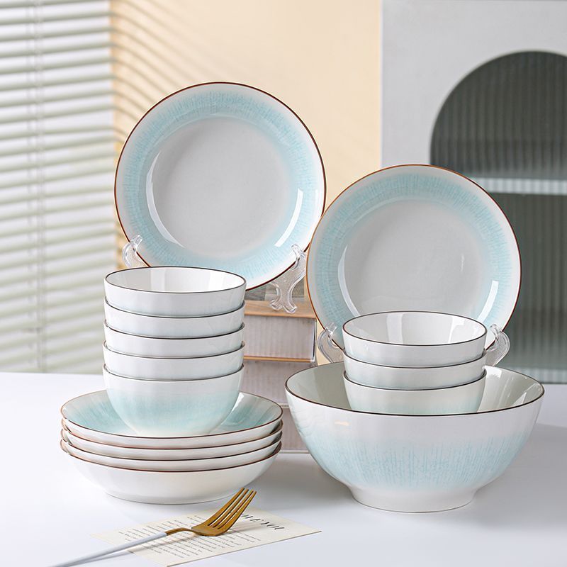 2025 Japanese Style Kiln - Change 15 Pieces Set Of Dinnerware | Gradient Color Ceramic Bowls & Plates | Creative Home Tableware_voghion.com
