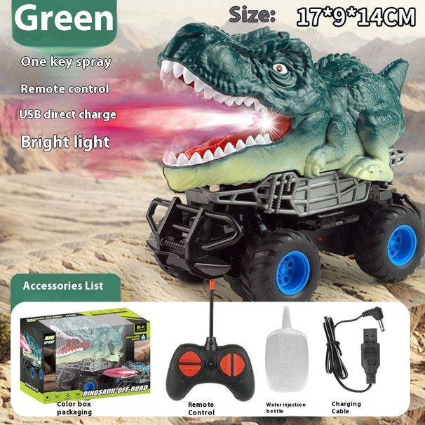 Wireless RC Dinosaur Truck – Stunt Spray Car With LED Lights, Rechargeable Battery, Off-Road Monster Toy For Boys & Girls (2.4GHz Remote Control)_voghion.com
