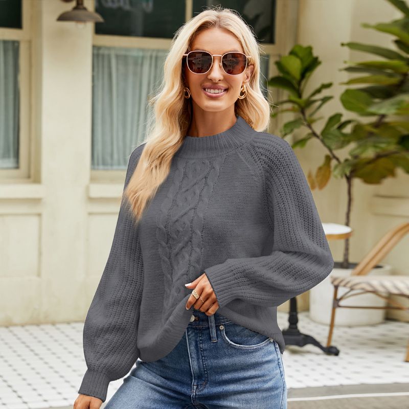 Pull-over décontracté ample à col en V torsadé, cardigan tricoté mi-long_voghion.com