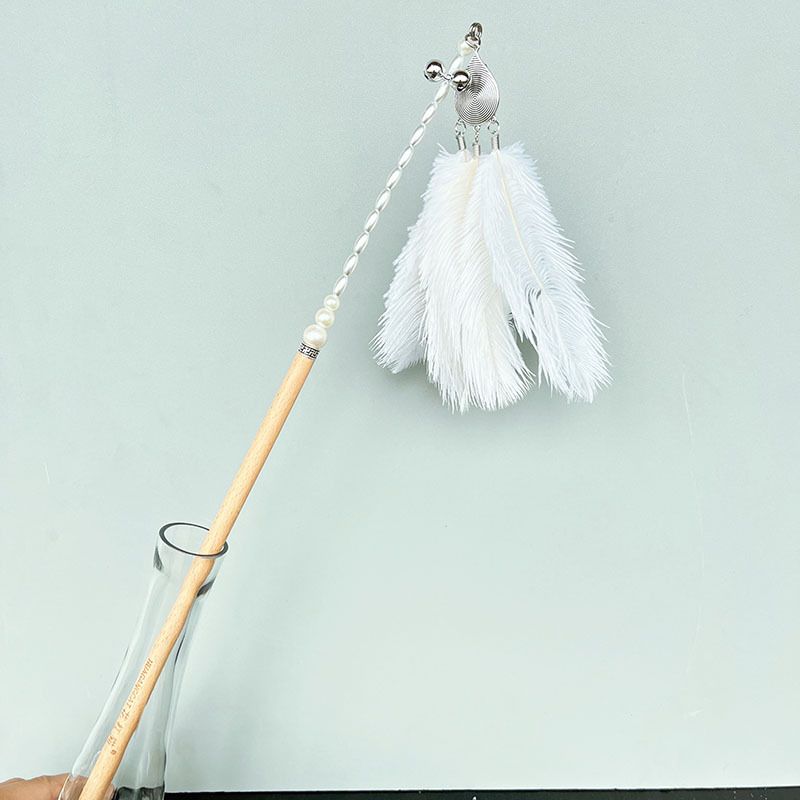 Drewniana rączka z piór strusia, wymienna głowica, interaktywna zabawka dla gwiazd internetu, do zabawy w domu_voghion.com