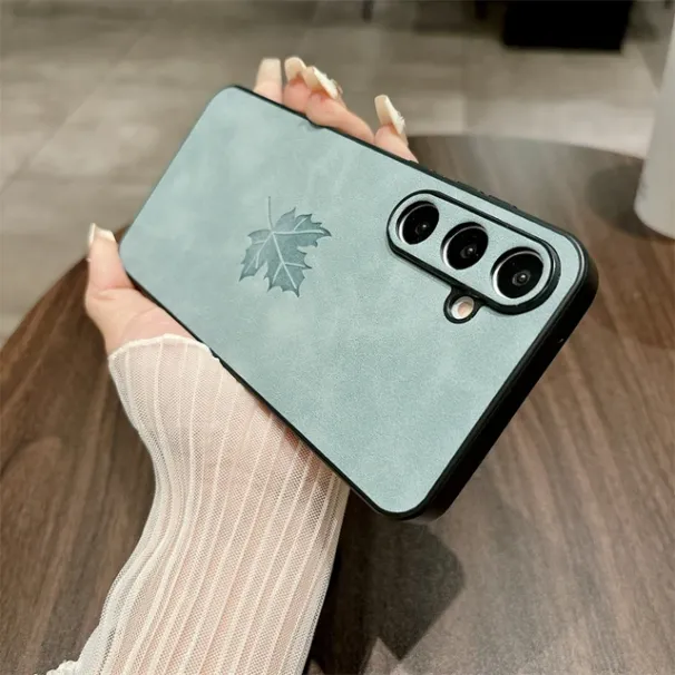 Pour Samsung Galaxy A55 A35 A25 A15 A54 A34 A24 A14 A23 A13 A52 A12 A04s Étui Rétro Vintage En Cuir D'agneau Tissu Feuille_voghion.com