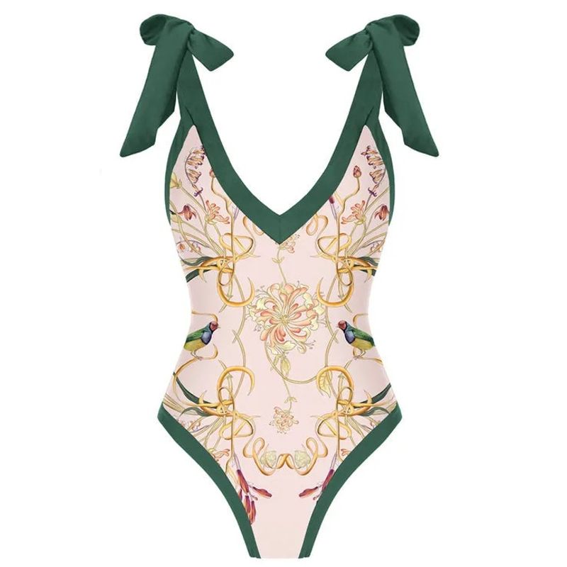 Women's one-piece ins retro bikini long skirt sunscreen slimming digital print swimsuit female two-piece set_voghion.com