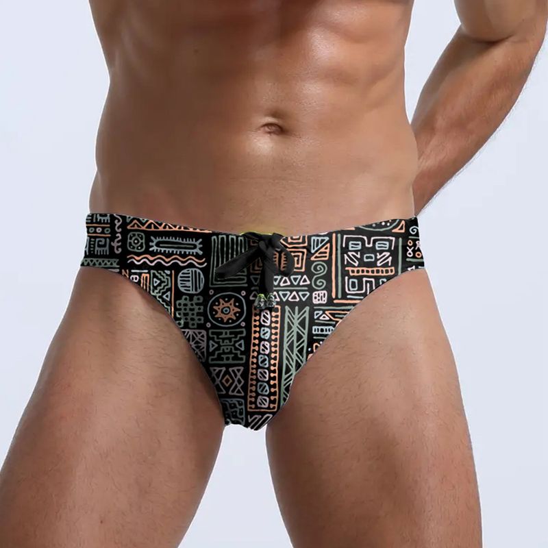 Men's Low-Waist Printed Swim Trunks - Sexy Triangle Beach Shorts_voghion.com