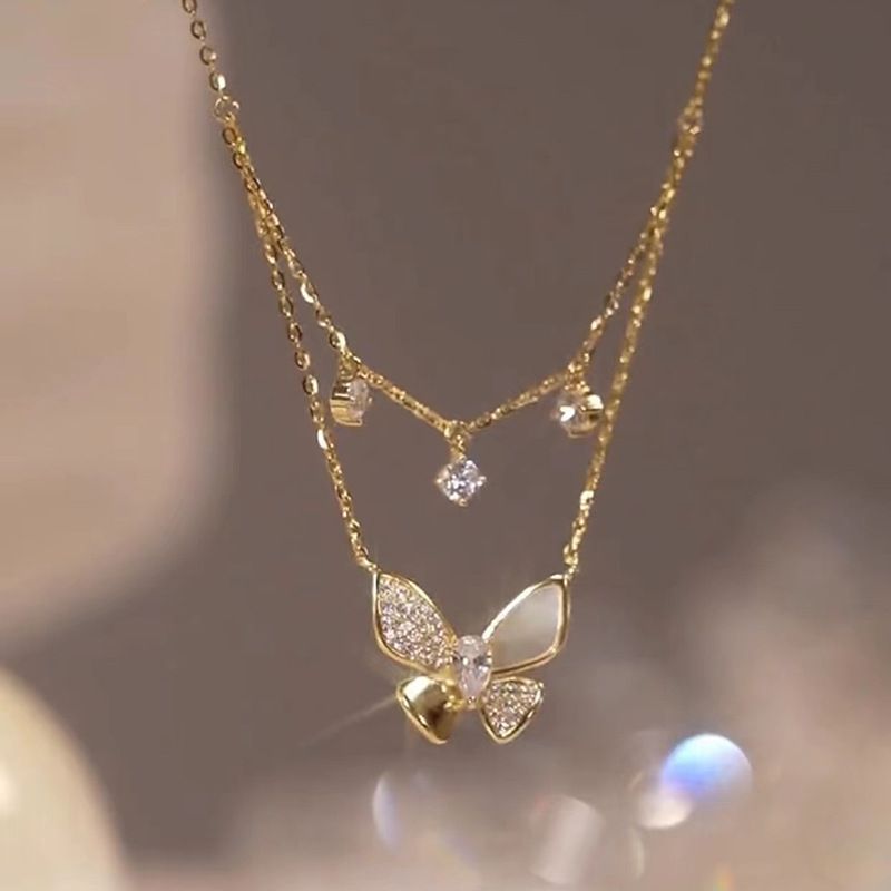 High-end light luxury niche necklace female collarbone chain fairy air does not fade white fritillary butterfly neck chain_voghion.com