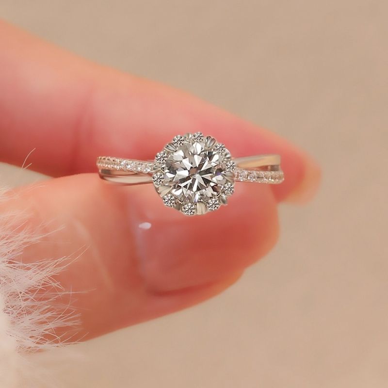 First Snow Moissanite Diamond 50 Punkte Paar Verlobungsantrag Simulationsring Einstellbare Hochzeitsrequisiten_voghion.com