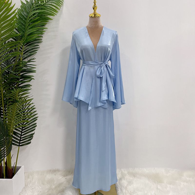 Women's fashion casual solid color small fresh lace-up top + skirt set_voghion.com