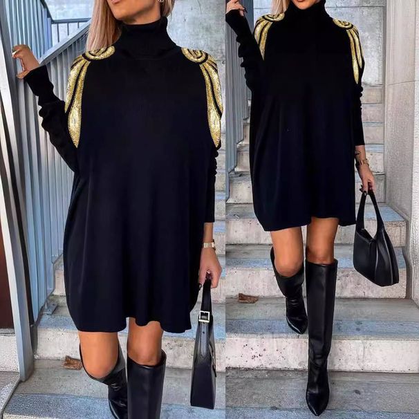 Conjunto de roupas femininas 2023, site independente, vestido suéter com gola alta e contas_voghion.com