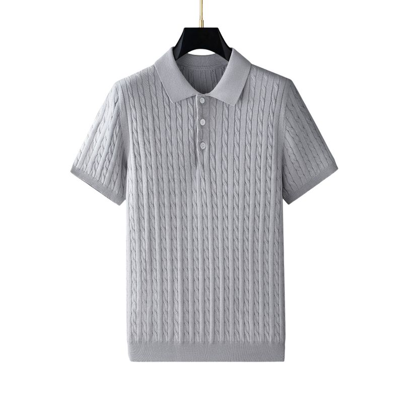 Needle Rope Texture Soft Shirt Business Commuting Men's Breathable Linen-Blend Short Sleeve Knit Shirt - Soft Textured Crewneck Business Casual Top_voghion.com