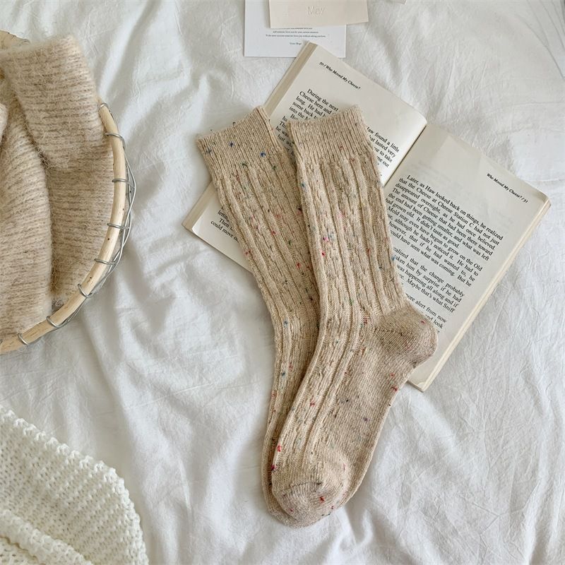 Calzini in lana intrecciata con filato a pois ispessito, comodi calzini in misto lana lavorati a maglia - Calzini unisex a mezza altezza morbidi, caldi ed eleganti per l'inverno e l'uso quotidiano_voghion.com