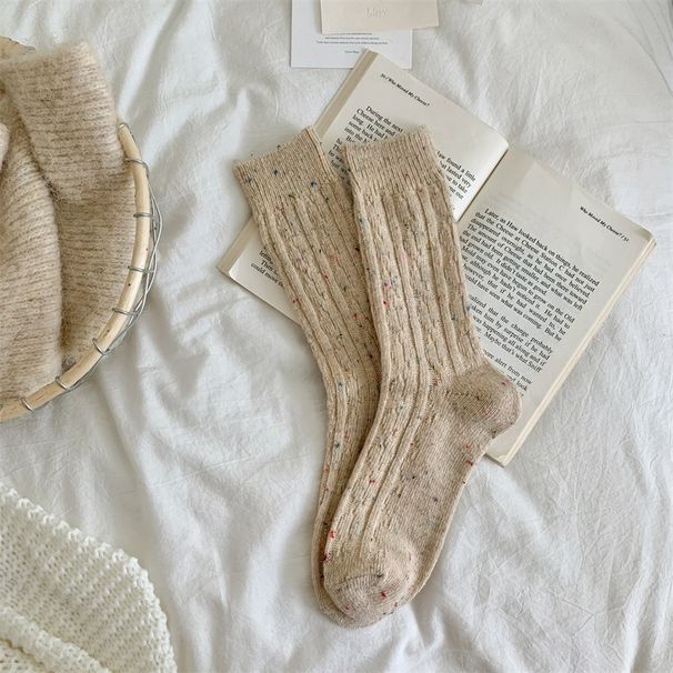 Calzini in lana intrecciata con filato a pois ispessito, comodi calzini in misto lana lavorati a maglia - Calzini unisex a mezza altezza morbidi, caldi ed eleganti per l'inverno e l'uso quotidiano_voghion.com