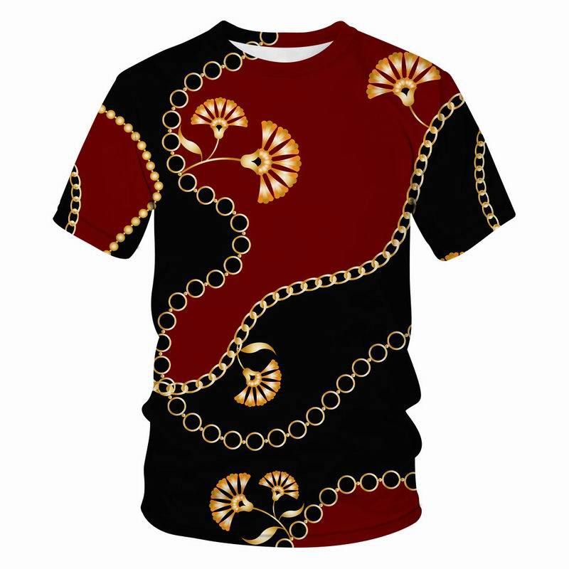 Mother & Kids cross-border new summer chain series T-shirt 3d printing casual Harajuku style popular fashion_voghion.com