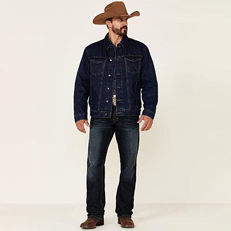 Giacca in denim dal lavaggio classico alla moda da uomo Giacca in denim western da uomo_voghion.com