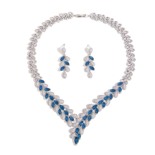 Damen Schmuckset Zweifarbige Weizenohr-Ohrringe Weibliches Set Smaragd Zirkon Ohrringe Hochzeitsschmuck Zweiteiliges Set_voghion.com