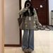 girl Gray Sweater Early Spring And Autumn New Style Elegant Turn-Down Collar Color-Block Design Knitted Cardigan Women's Coat_voghion.com