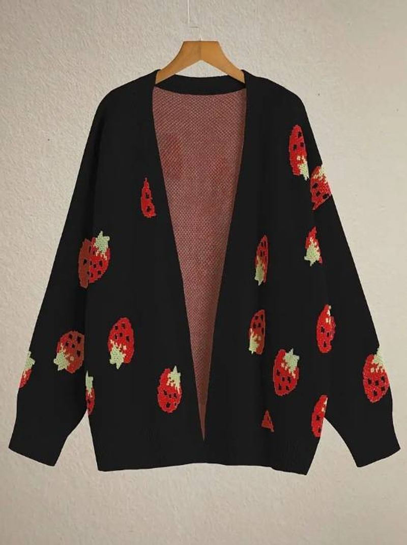 Women's Clothing Knitted cardigan sweet jacquard strawberry autumn and winter style_voghion.com