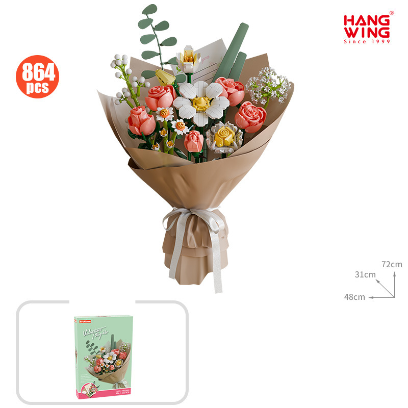 Bouwstenen bloemen speelgoed bouwsteen boeket bloemstuk jongens en meisjes volwassen geschenken kleine deeltjes bouwsteen set_voghion.com