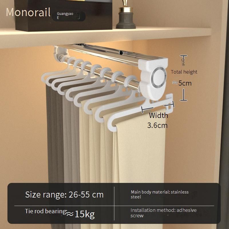 Lightweight Single-Rail Pull-Out Pants Hanger - Top-Mounted Extendable Closet Organizer For Wardrobe (Space-Saving Smooth Sliding Easy Installation)​_voghion.com