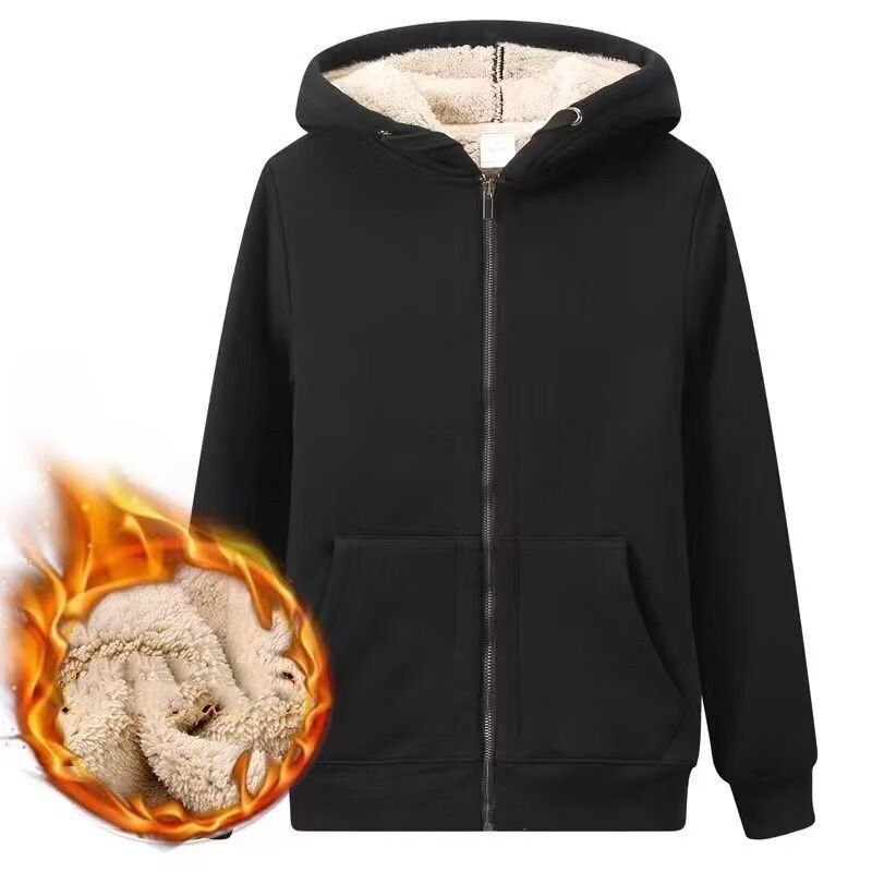 "Giacca con cappuccio in sherpa foderata in pile – Cappotto invernale unisex oversize con interno spesso in peluche (con scollo rotondo e cerniera, capo essenziale per lo streetwear)"_voghion.com