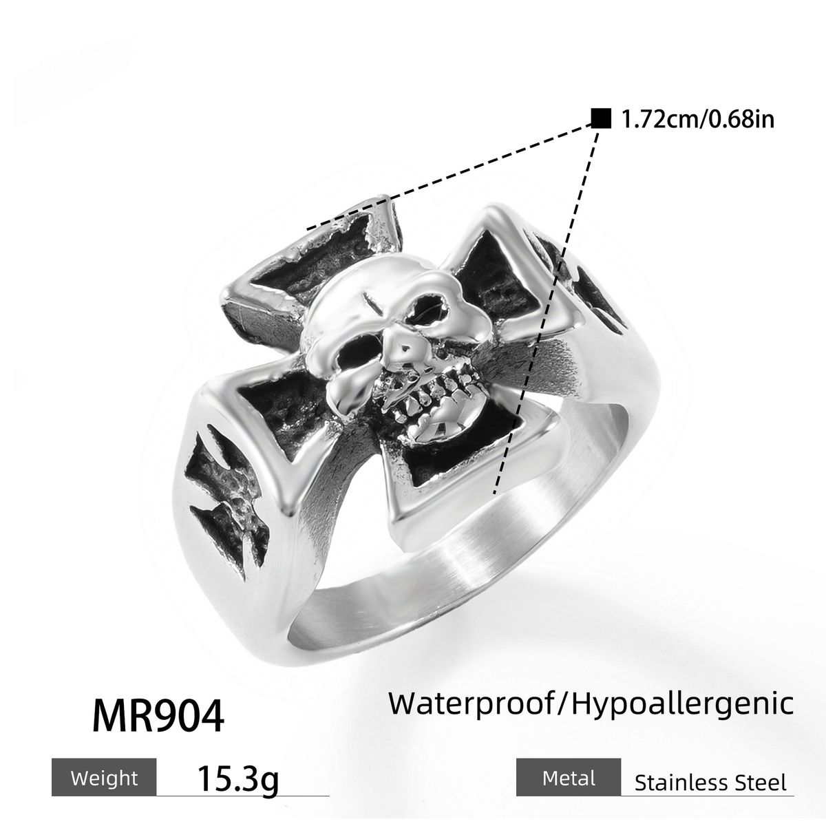 Anello gotico in acciaio inossidabile per uomo - Anello in titanio con teschio e croce, accessorio di moda unisex, punk e hipster_voghion.com