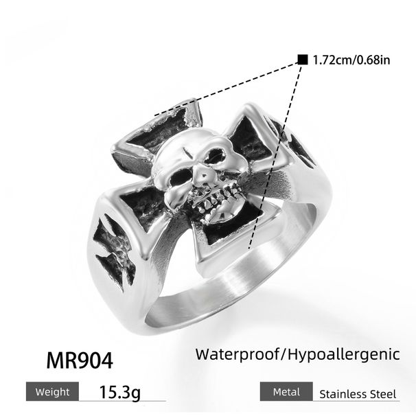 Anello gotico in acciaio inossidabile per uomo - Anello in titanio con teschio e croce, accessorio di moda unisex, punk e hipster_voghion.com
