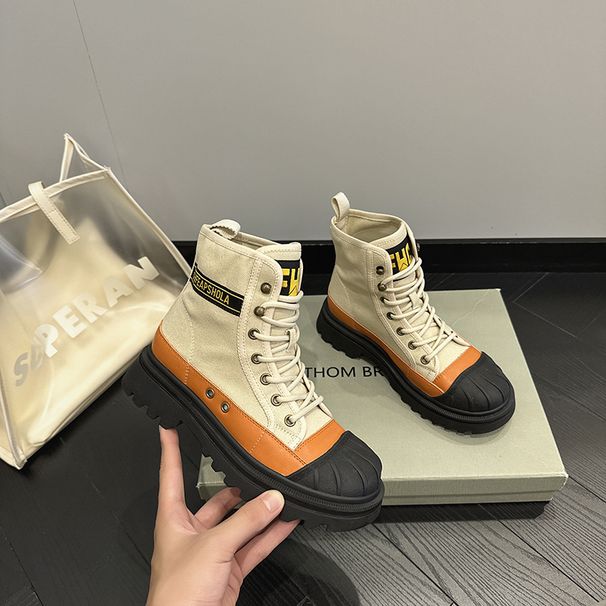 Nuovi stivali da trekking all'aperto con lacci in tela da lavoro con fondo spesso in stile britannico Martin autunno, stivaletti casual e alla moda_voghion.com