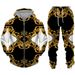 New Luxury 3D Printed Couple Zipper Guards 2-piece Sports Set with Fashionable Gold Flower Pattern_voghion.com
