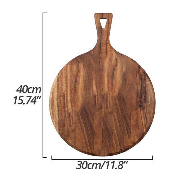 Acacia Wood Cutting Board with Handle Wooden Chopping Board Round Paddle Cutting Board for Meat Bread Serving Charcuterie_voghion.com