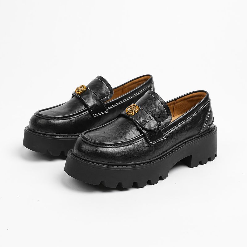 Thick-Soled Loafers Women Spring And Autumn 2025 New Genuine Height Increasing Thick Heel British Style Small Leather_voghion.com