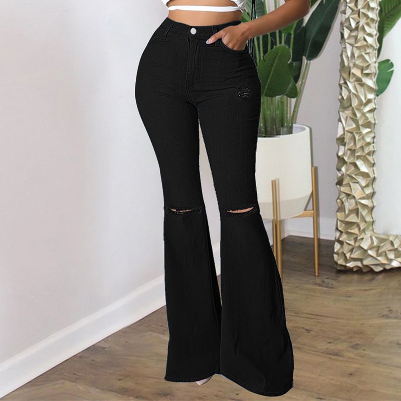 Pantaloni de damă din denim rupt, slim și la modă, cu model potcoavă, pentru femei_voghion.com