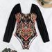 Women's Clothing New Swimsuit Women's Belly-covered Slimming Sexy Long-sleeved Strapless Printed Swimsuit_voghion.com