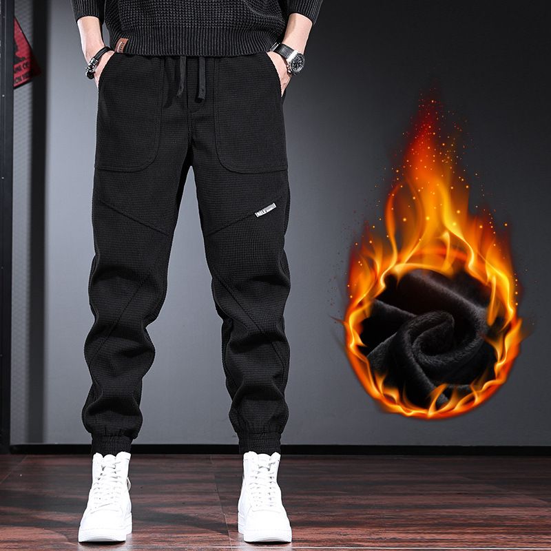 Herbst-Winter-Stil Herren Casual Fleece gefüttert Dicke Cord Sweatpants Stilvolle Jogger Lose Haremshose_voghion.com
