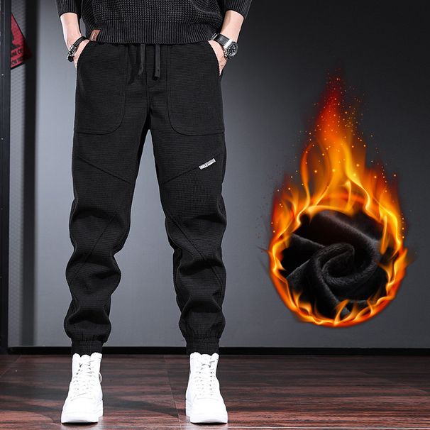Herbst-Winter-Stil Herren Casual Fleece gefüttert Dicke Cord Sweatpants Stilvolle Jogger Lose Haremshose_voghion.com