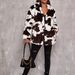 Women's fashion cow print black and white women's jacket loose rabbit fur coat_voghion.com