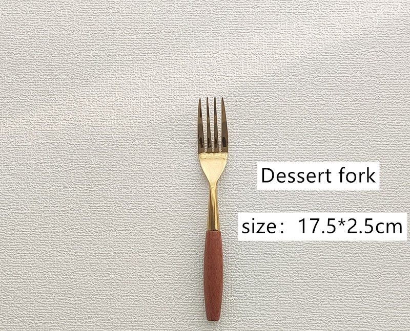 304 stainless steel wooden handle spoon, shiny golden steak knife and fork, Shapiri Western dessert spoon and fork cutlery_voghion.com