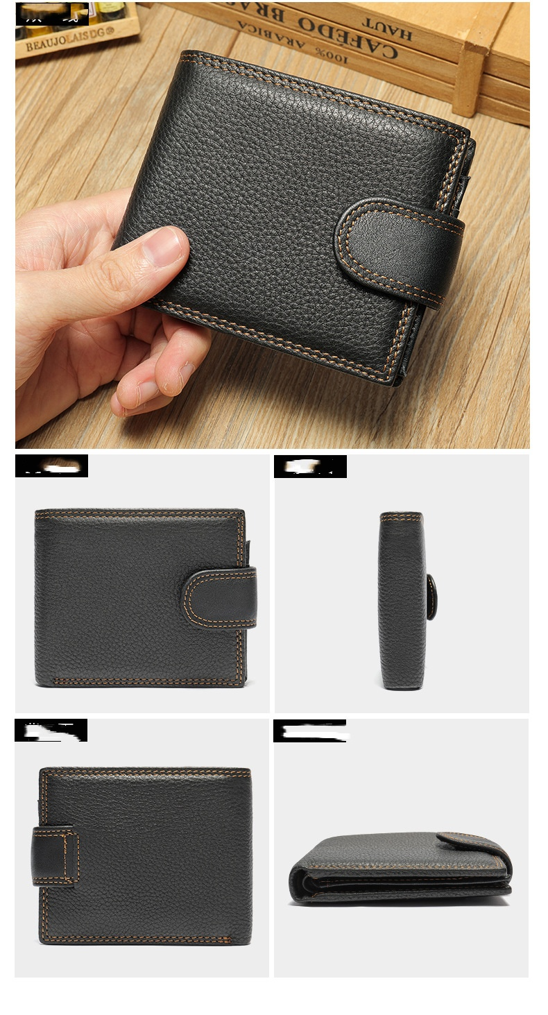 Monedero de piel de vaca con parte superior horizontal y corto para hombre, tarjetero informal para hombre_voghion.com