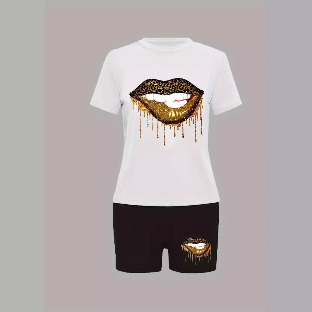 Costume deux pièces décontracté à manches courtes pour femmes, imprimé de personnalité, short_voghion.com