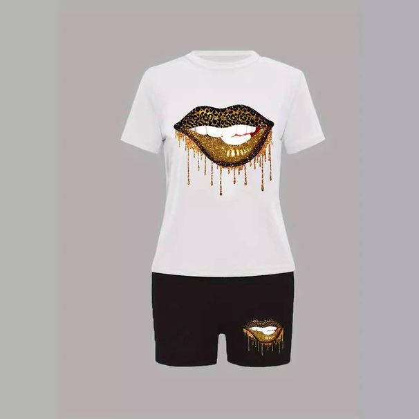 Costume deux pièces décontracté à manches courtes pour femmes, imprimé de personnalité, short_voghion.com