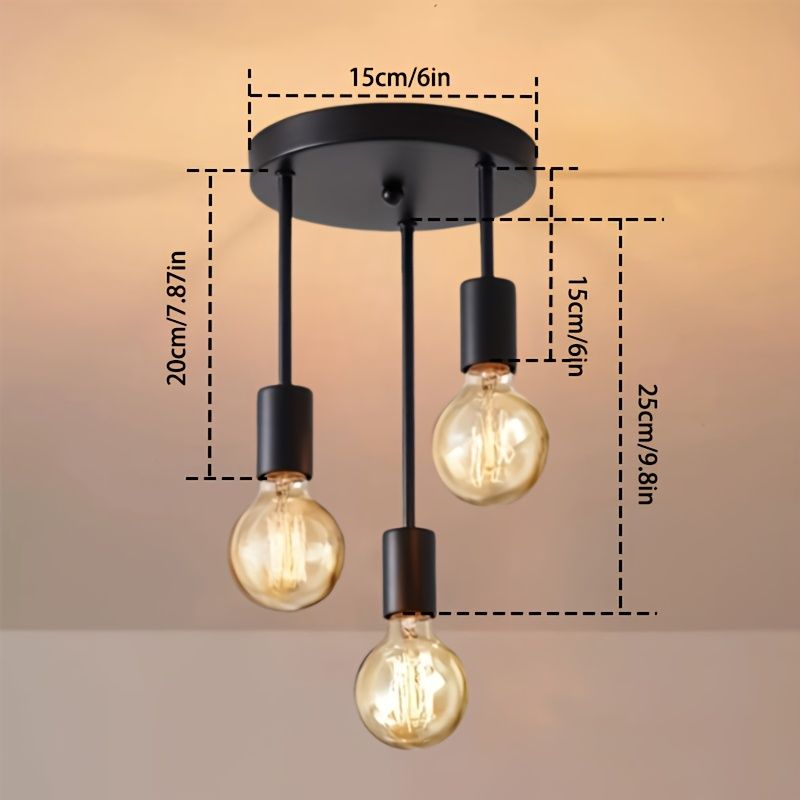 Industriell taklampa Svart 3 Lamphållare Ljuskrona E27 Lamphållare Taklampa Lämplig för inomhusvardagsrum Takkrona Retro (ingen glödlampa)_voghion.com
