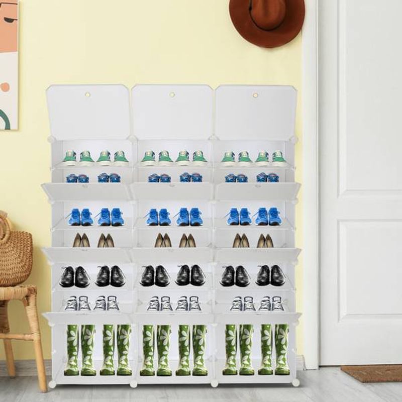 Tragbares Schuhregal mit 7 Ebenen, für 42 Paar Schuhe, 21 Fächer, Turmregal, Lagerschrank, Ständer, erweiterbar, für Absätze, Stiefel, Hausschuhe, weiß_voghion.com