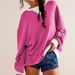 American Lazy Loose Contrasting Hoodie Women's Pullover Threaded Long Sleeved Round Neck Layered Top_voghion.com