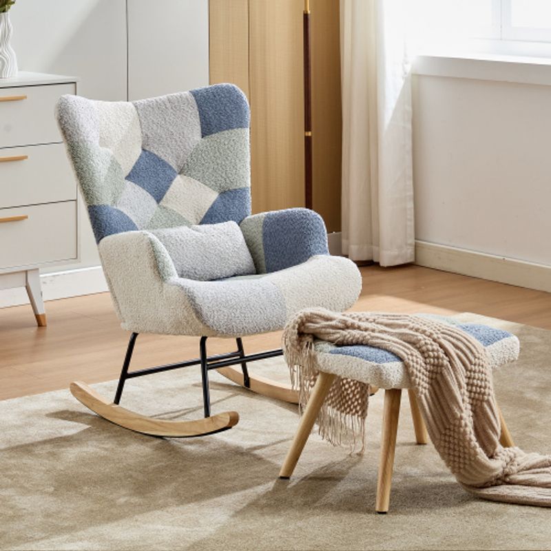 Swing Lounge Sessel Mit Fußhocker, Moderner Stoffsessel, Schlafsofa, Wohn-/Schlafzimmer/Büro, Color Blocking, Hahnentrittmuster, Belastbar Bis 110 Kg_voghion.com