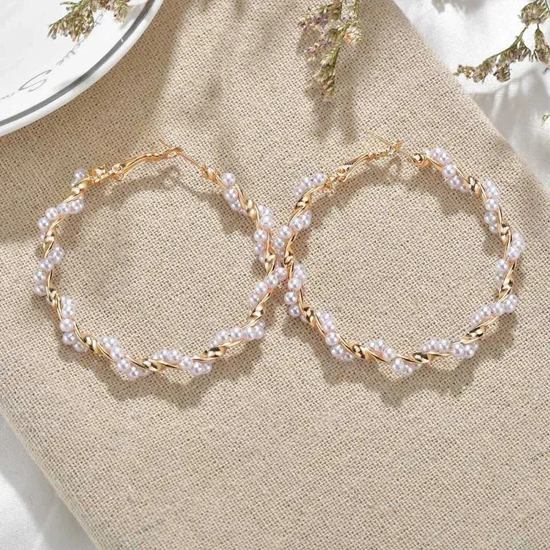 5 Style Pearl Large Hoops Earrings Round Loop Earring For Women Weding Creole Jewelry Pendientes Aros 251013_voghion.com