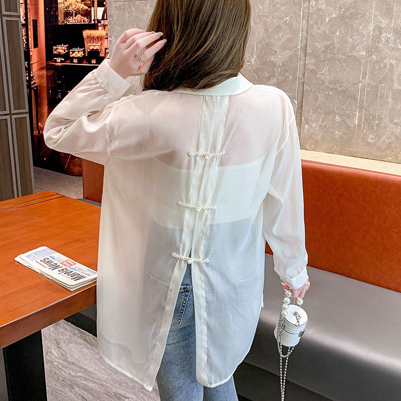 Be careful with the back buckle and split sun protection clothing 2024 summer new design, niche casual chiffon shirt for_voghion.com