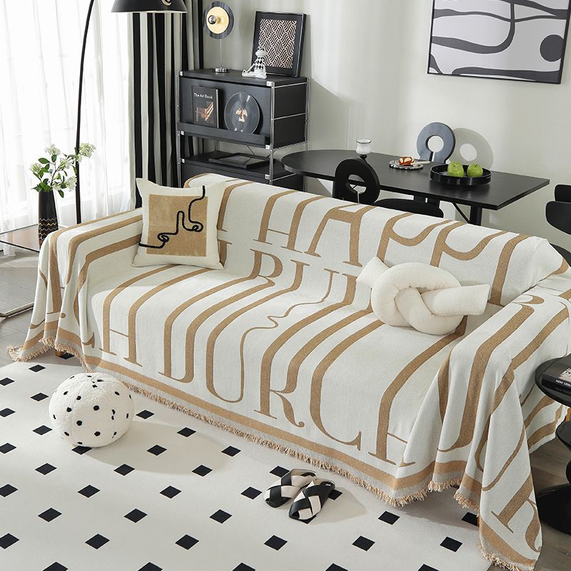 Modern Minimalist Sofa Cover With Fun Letter Print - Thick Chenille Fabric, Non-Slip Sofa Protector For Sectional, Loveseat Large Couches_voghion.com