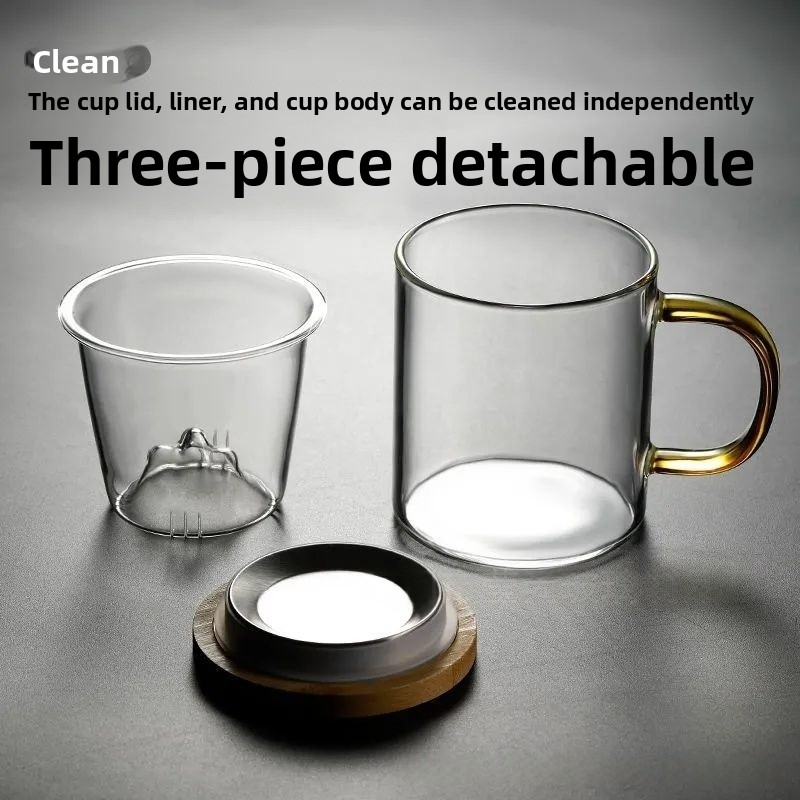Mountain View Teetasse – Hitzebeständiges Teesieb aus Borosilikatglas mit Holzdeckel, 350 ml/500 ml, auslaufsicherer Teebereiter für losen Tee für Büro und Zuhause_voghion.com