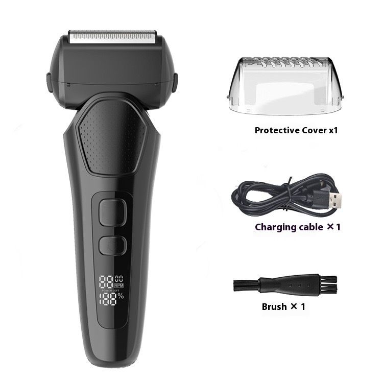 Reciprocating Electric Shaver – 3D Floating Heads, LED Power Display, 120min Runtime & IPX7 Waterproof For Men (Black/Gunmetal)_voghion.com