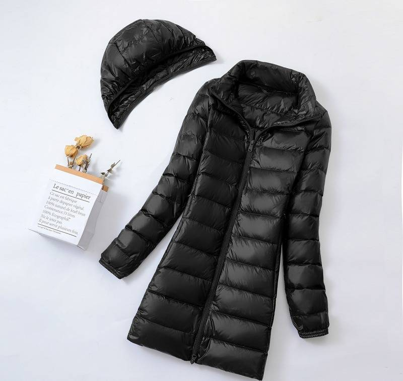 Plus Size Lightweight Down Coat For Women, Detachable Hood Long Puffer Jacket, White Duck Feather, Extended Sizes (M-7XL)_voghion.com